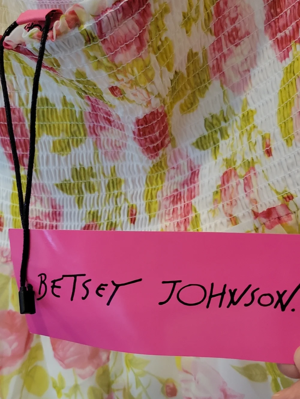Betsy Johnson Puff Sleeve Lined Mini Dress In Pink Floral Size Large NWT